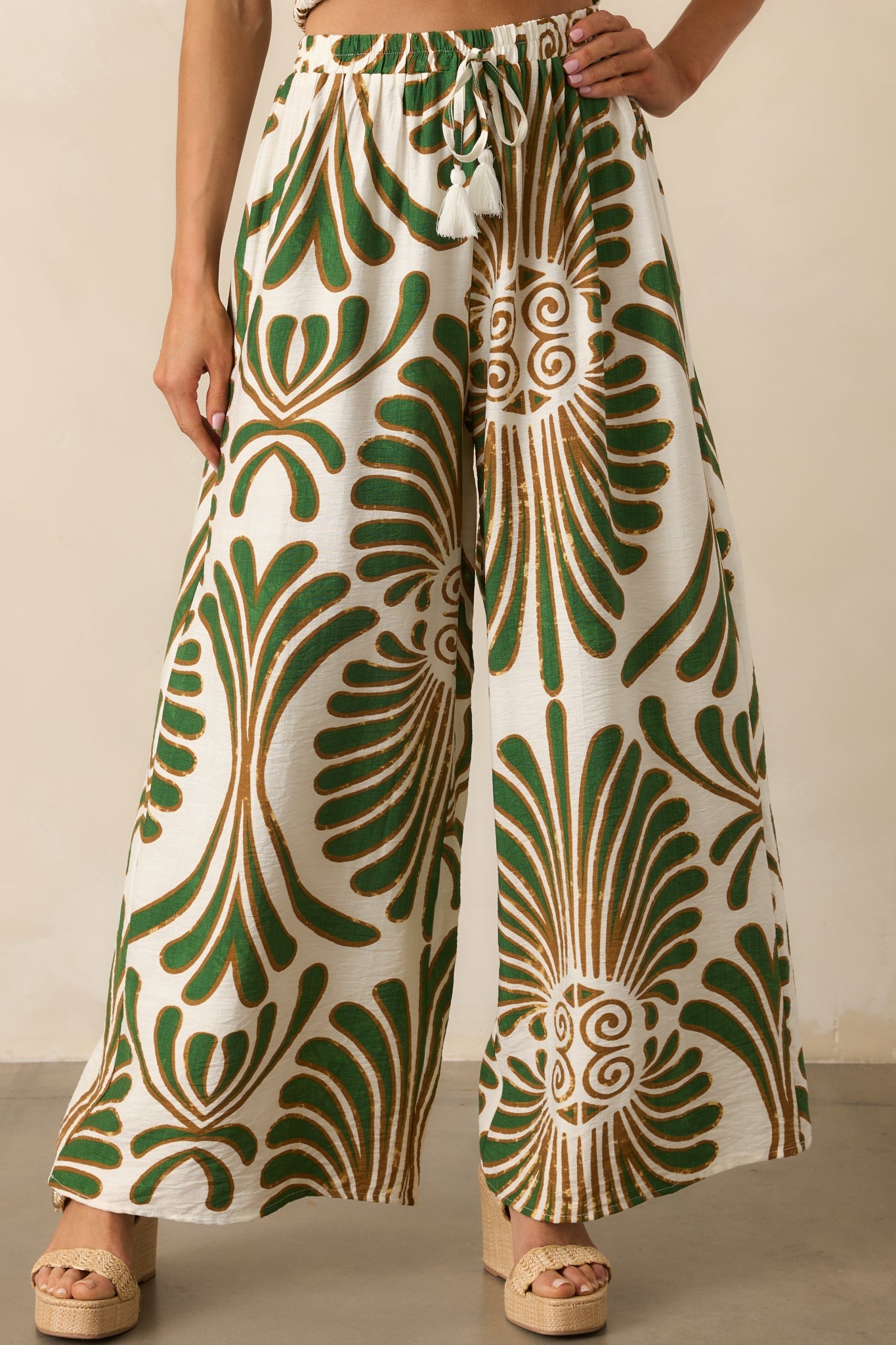 Endless Days Green Abstract Print Wide Leg Drawstring Pants
