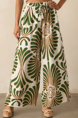 Endless Days Green Abstract Print Wide Leg Drawstring Pants