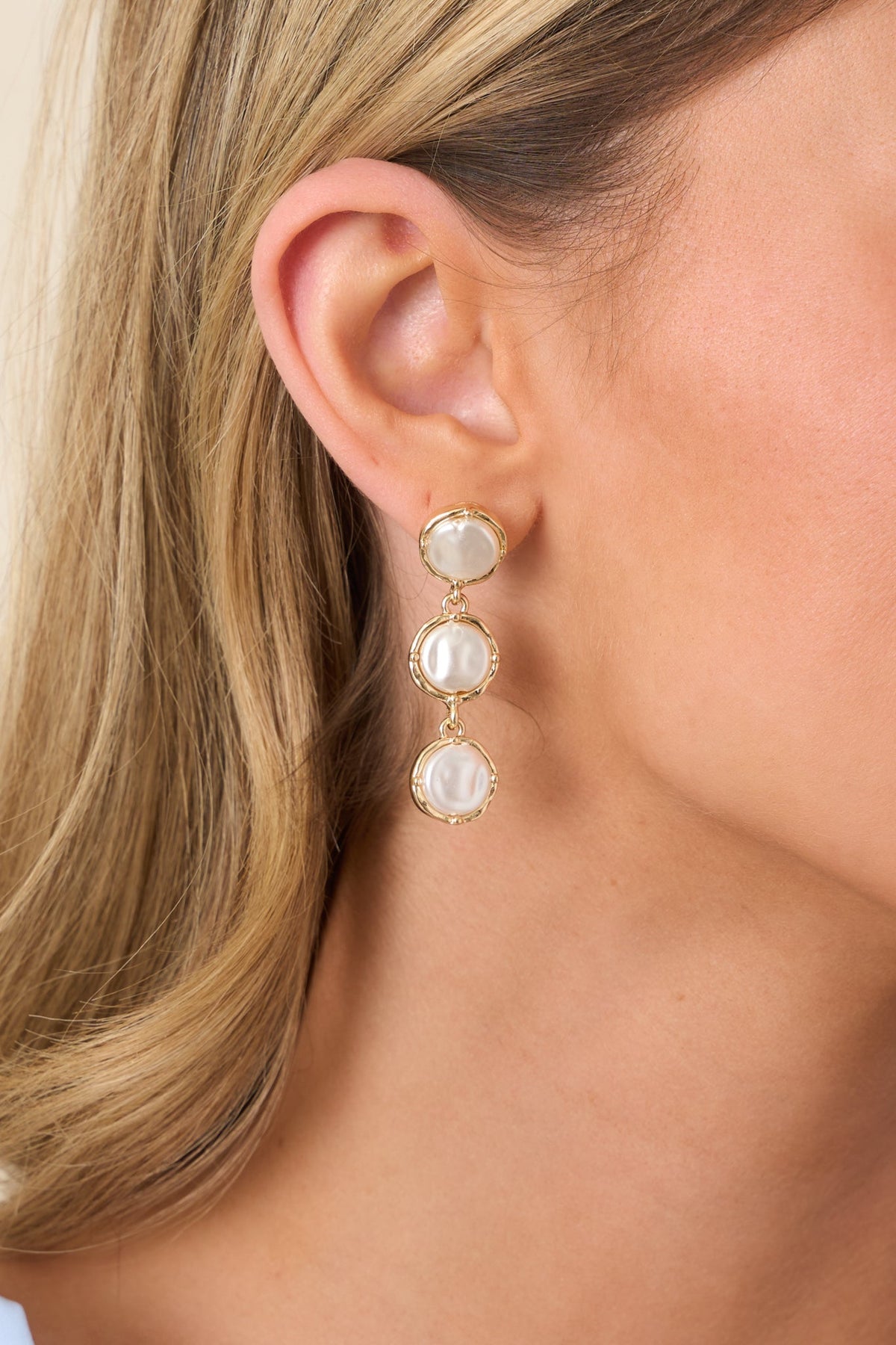 Third Time's a Charm Gold & Pearl Drop Earrings