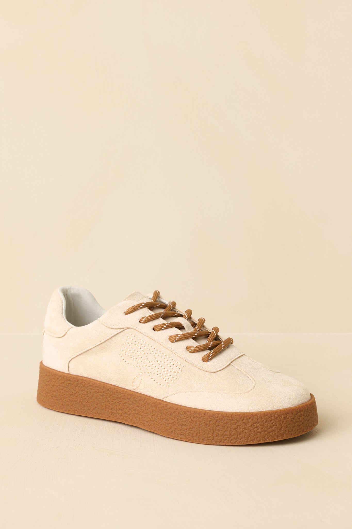 Stand Your Ground Natural Faux Suede Decorative Stitching Lace Up Sneakers