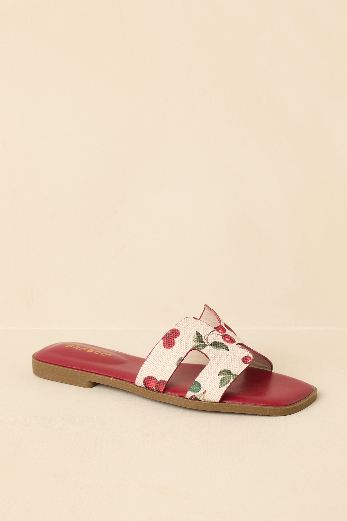 Picked Fresh for You Red Multi Cherry Print Slide Sandals
