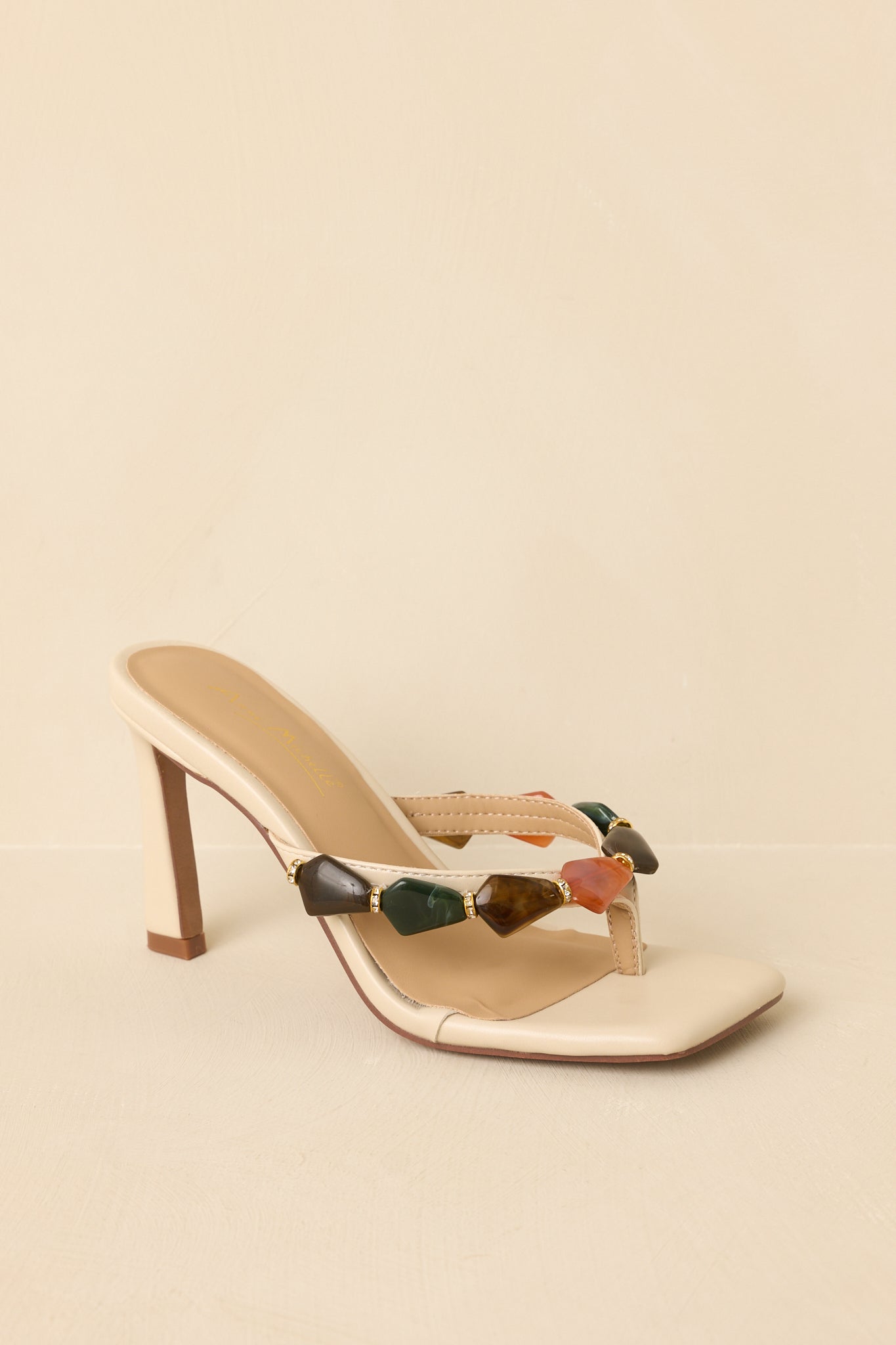 Polished with Personality Ivory Multi Stone Heeled Sandals