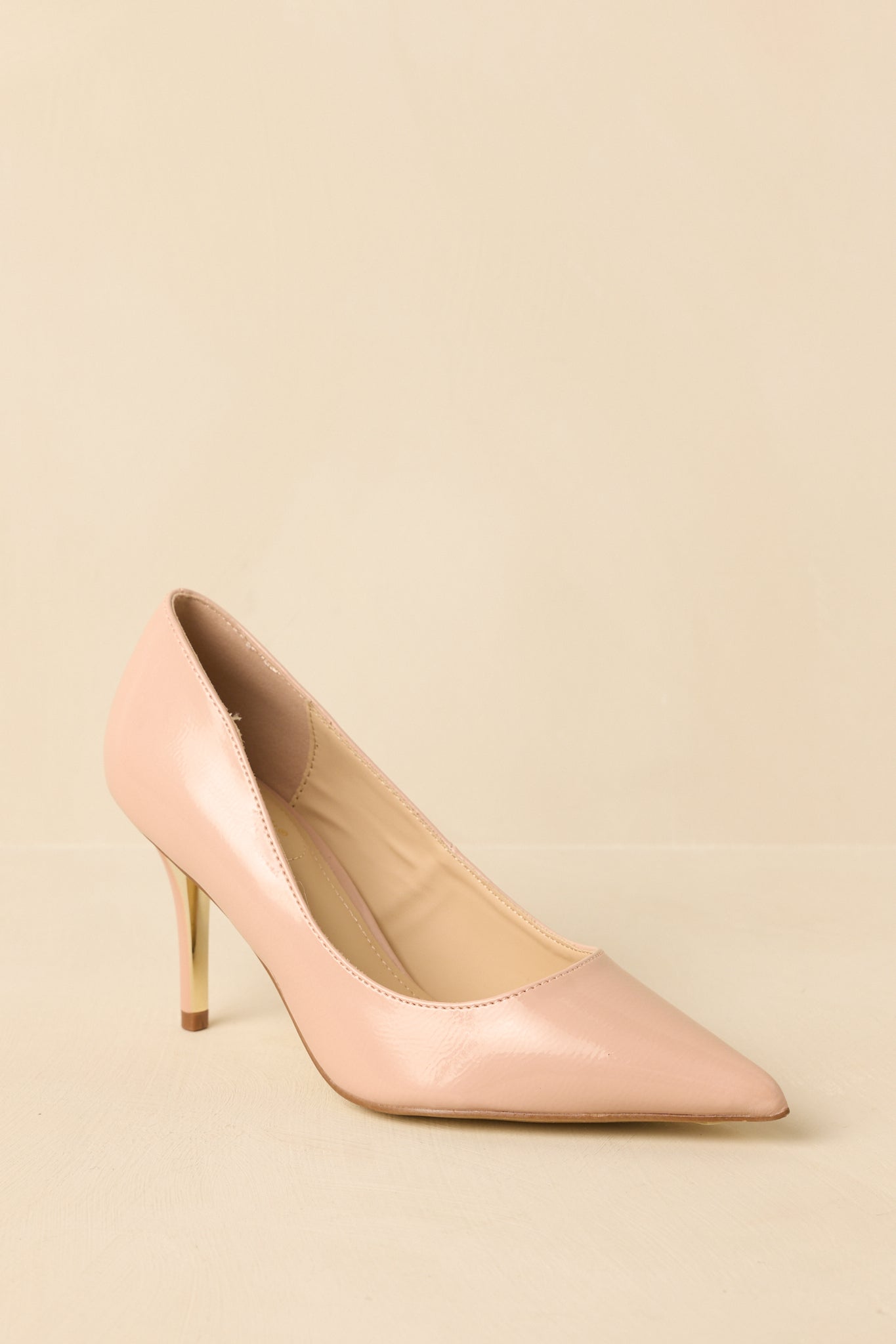 Well Prepared Nude Patent Pointed Toe Heels