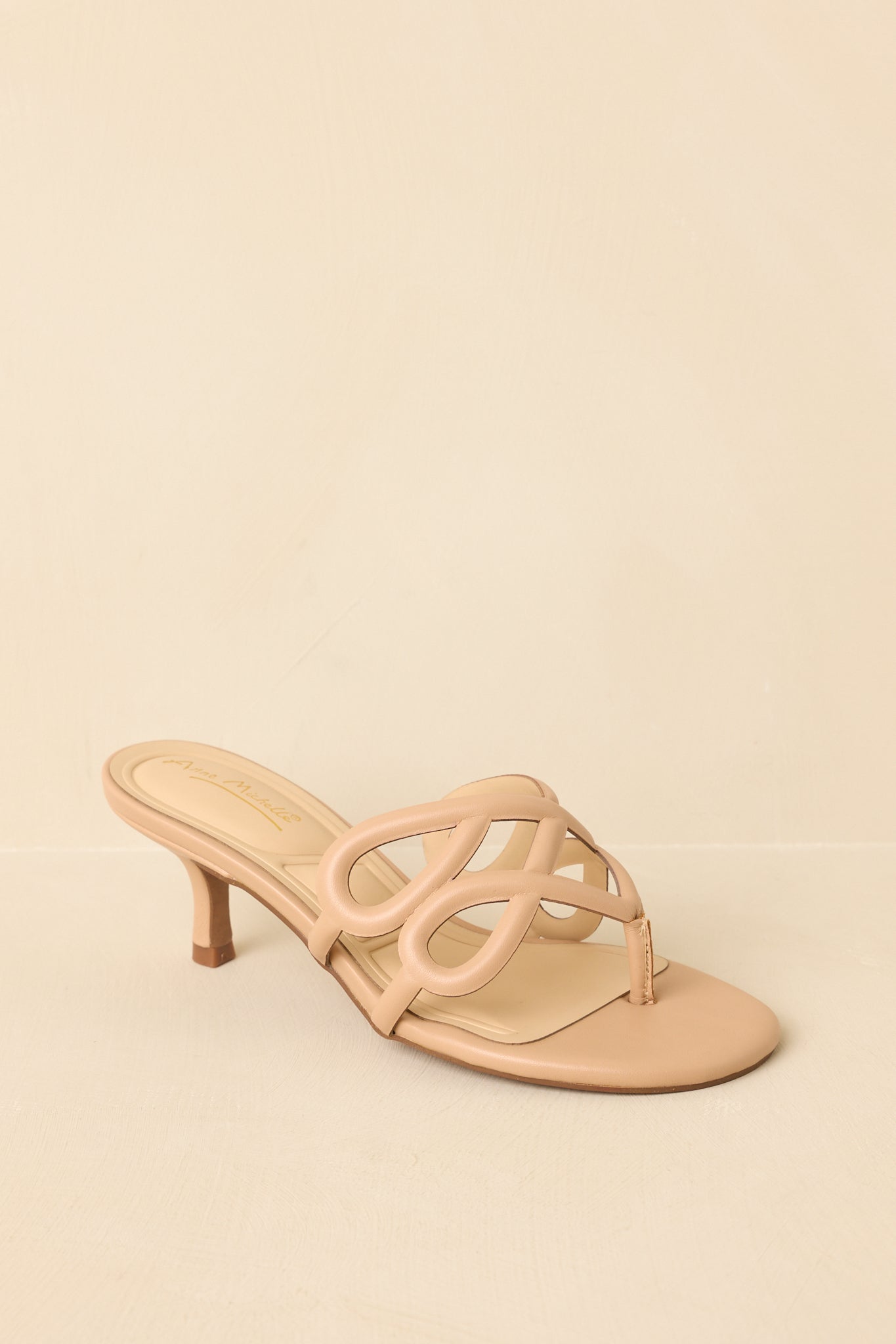 Go On, Then Beige Faux Leather Loop Detail Kitten Heel Sandals