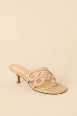 Go On, Then Beige Faux Leather Loop Detail Kitten Heel Sandals