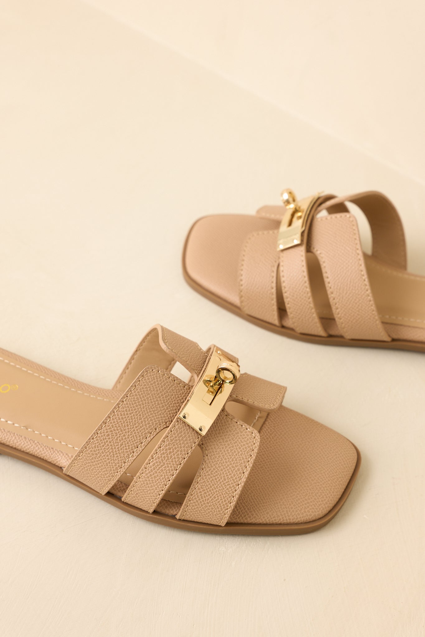 Coastline Classic Beige Faux Leather Slide Sandals