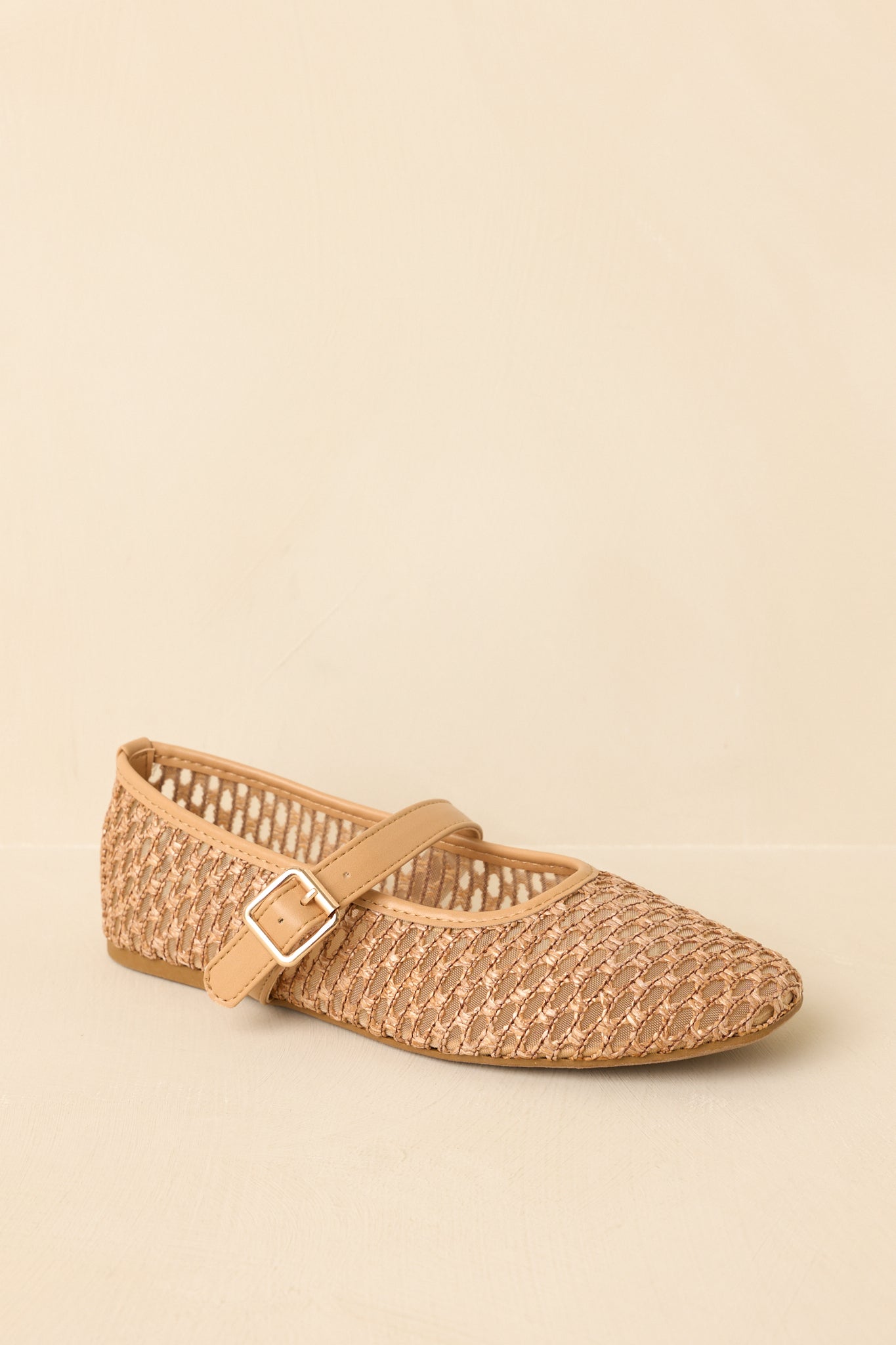 Just In Time Tan Mesh Woven Mary Jane Flats