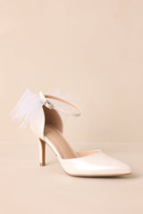 Love At First Sight Ivory Pointed-Toe Bow Ankle Strap Heels