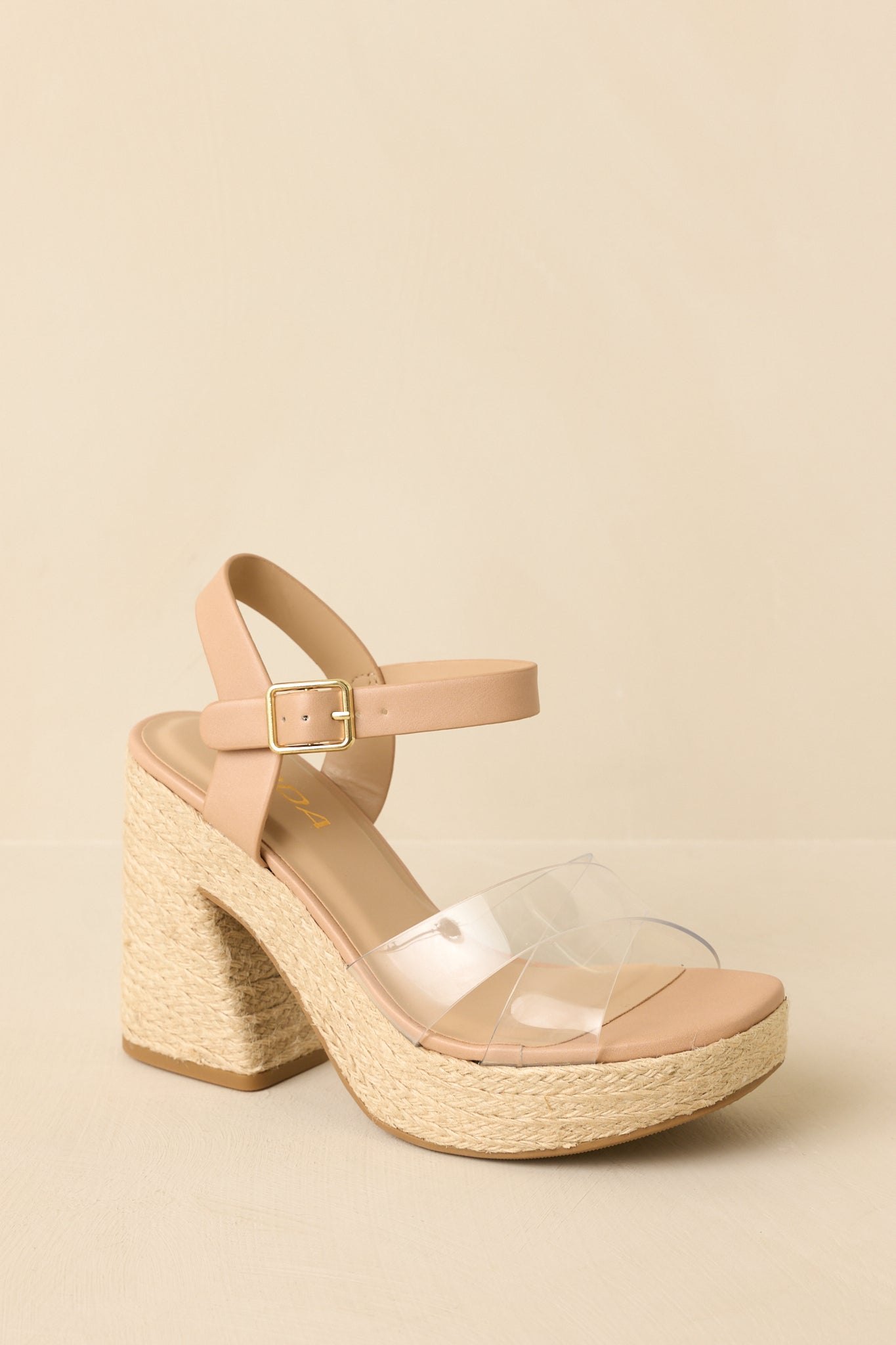 Rocking With You Natural Raffia Clear Strap Block Heel Platform Sandals