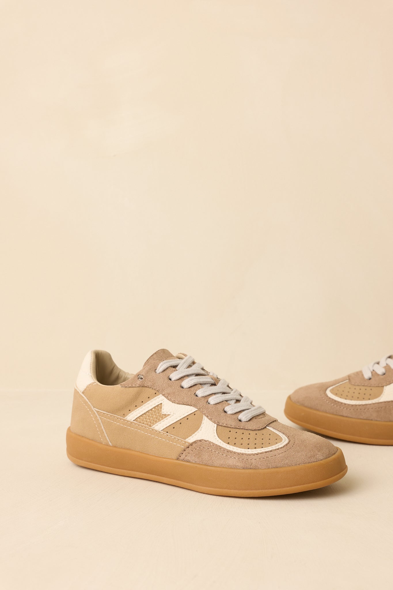 Keep a Steady Pace Tan Faux Leather & Suede Lace Up Sneakers