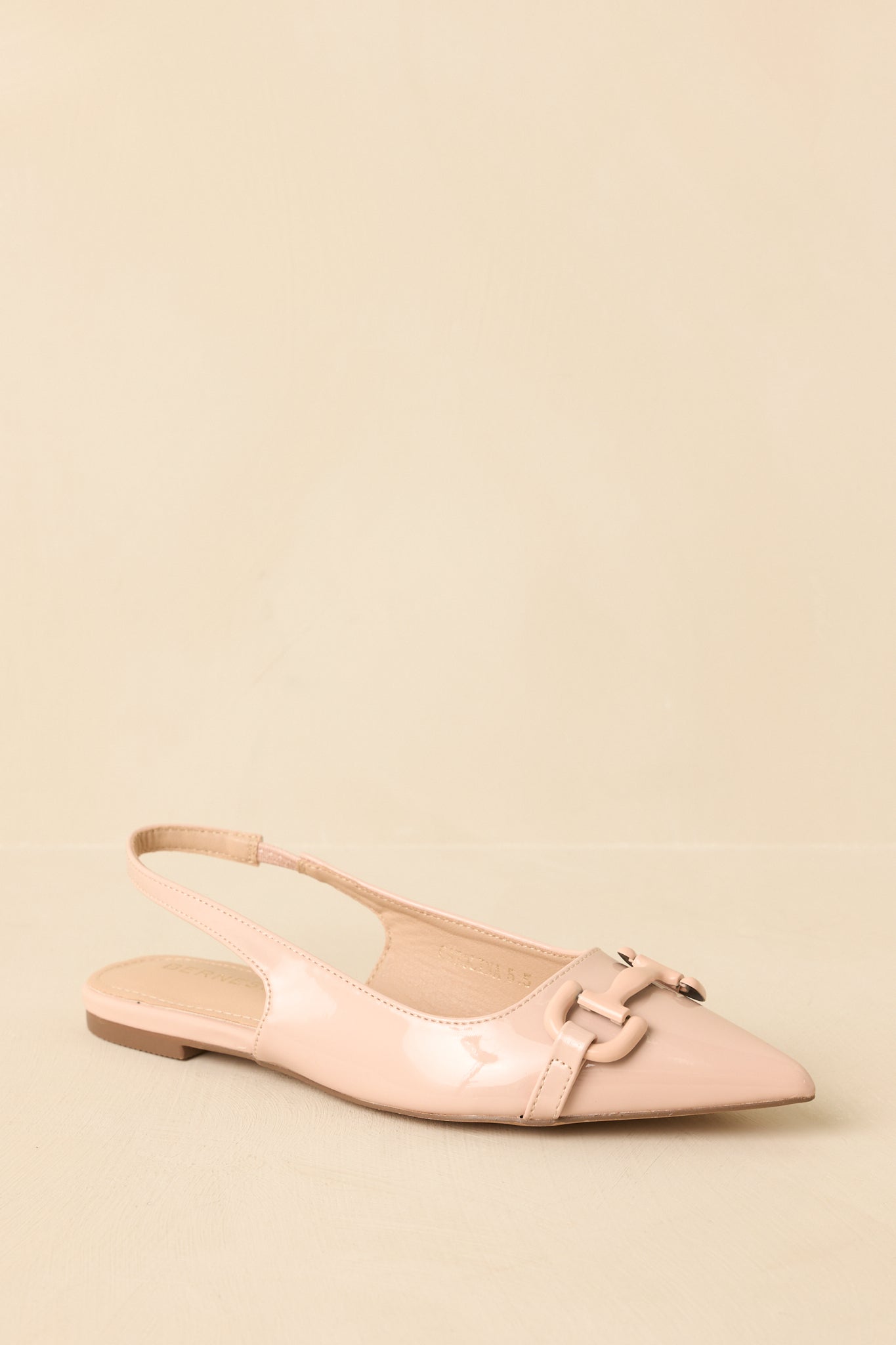 As It Stands Light Beige Patent Pointed Toe Slingback Flats
