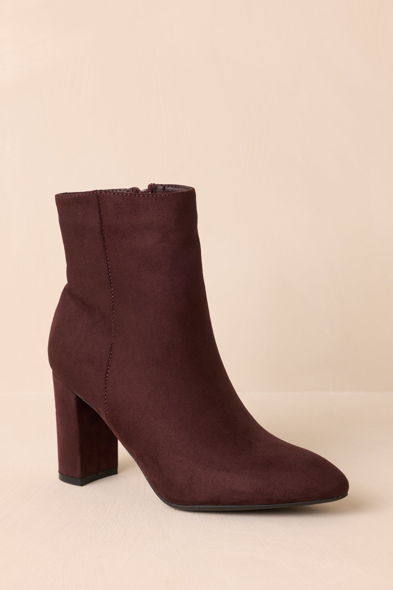 From Here On Dark Brown Faux Suede Block Heel Ankle Boots