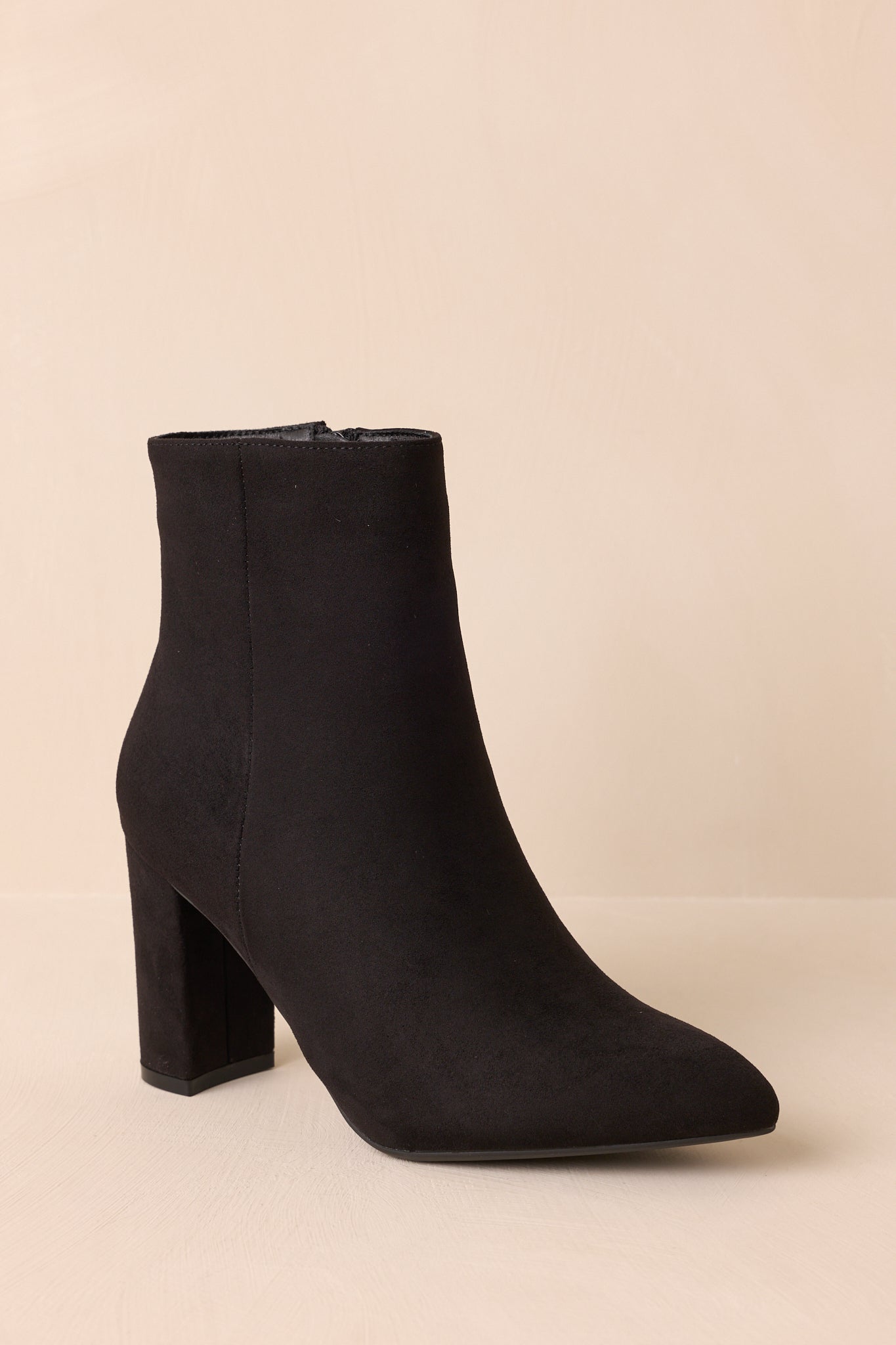 From Here On Black Faux Suede Block Heel Ankle Boots