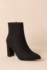 From Here On Black Faux Suede Block Heel Ankle Boots
