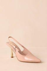 Stood My Ground Beige Patent Pointed Toe Slingback Heels