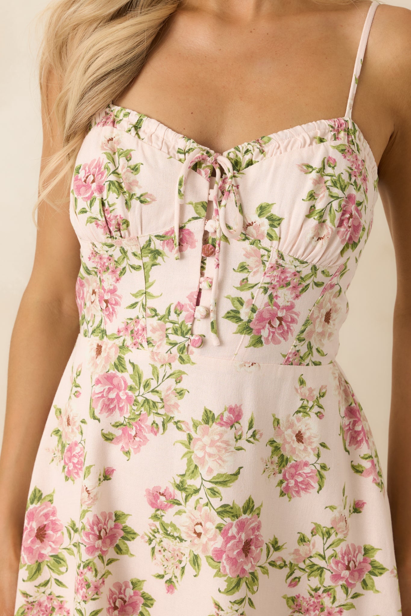 Dreaming of You Beige & Pink Floral Linen Blend Mini Dress