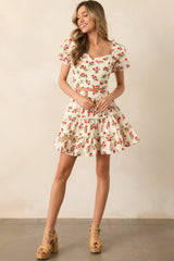 Take The Lead Ivory Floral Berry Tiered Mini Skirt