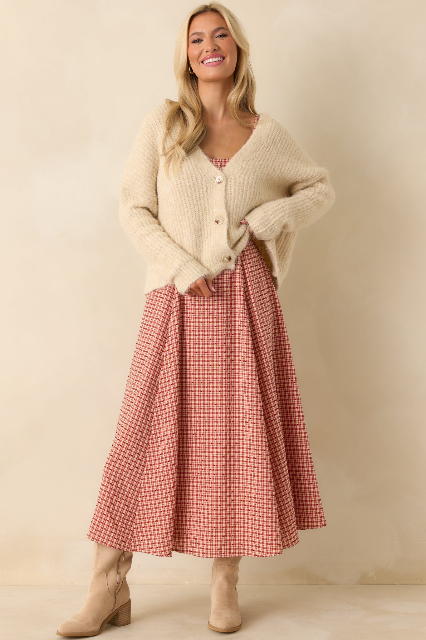 So Much To Say Red Gingham Polka Dot Sleeveless Maxi Dress