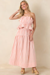 Tide & True Coral Orange Stripe Tiered Maxi Skirt