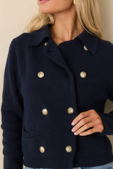 Well Kept Secrets Navy Knit Cotton Double Breasted Cardigan