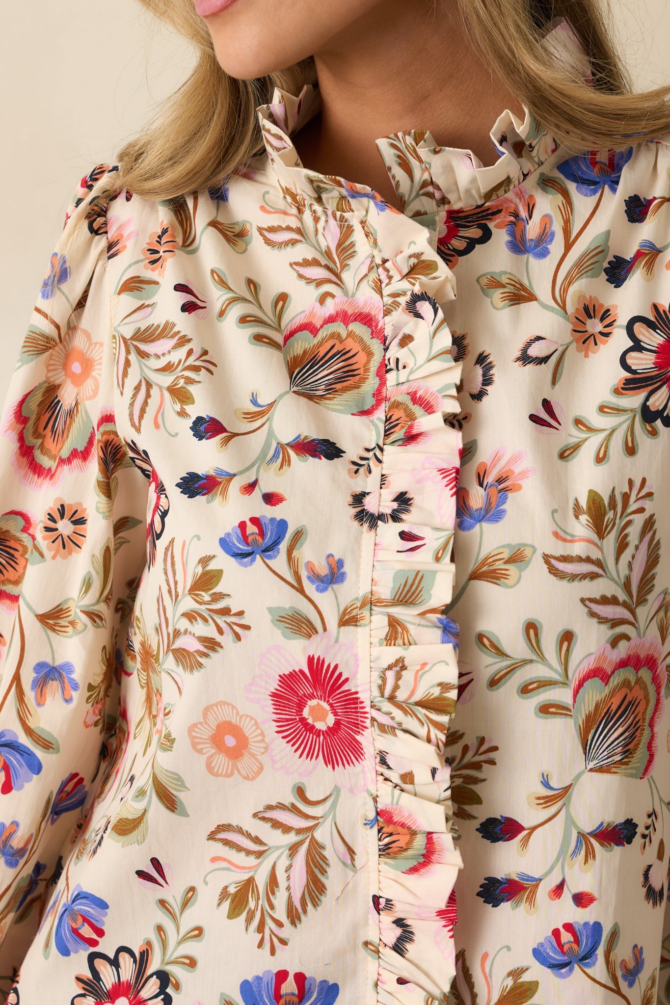 See Eye To Eye Ivory Multi Floral Cotton Button Up Top