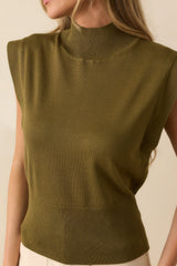 Meant to Be Seen Olive Green Cap Sleeve Mock Neck Top