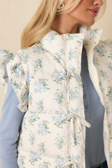 Glad You're Here Ivory Multi Floral Pattern Puffer Vest