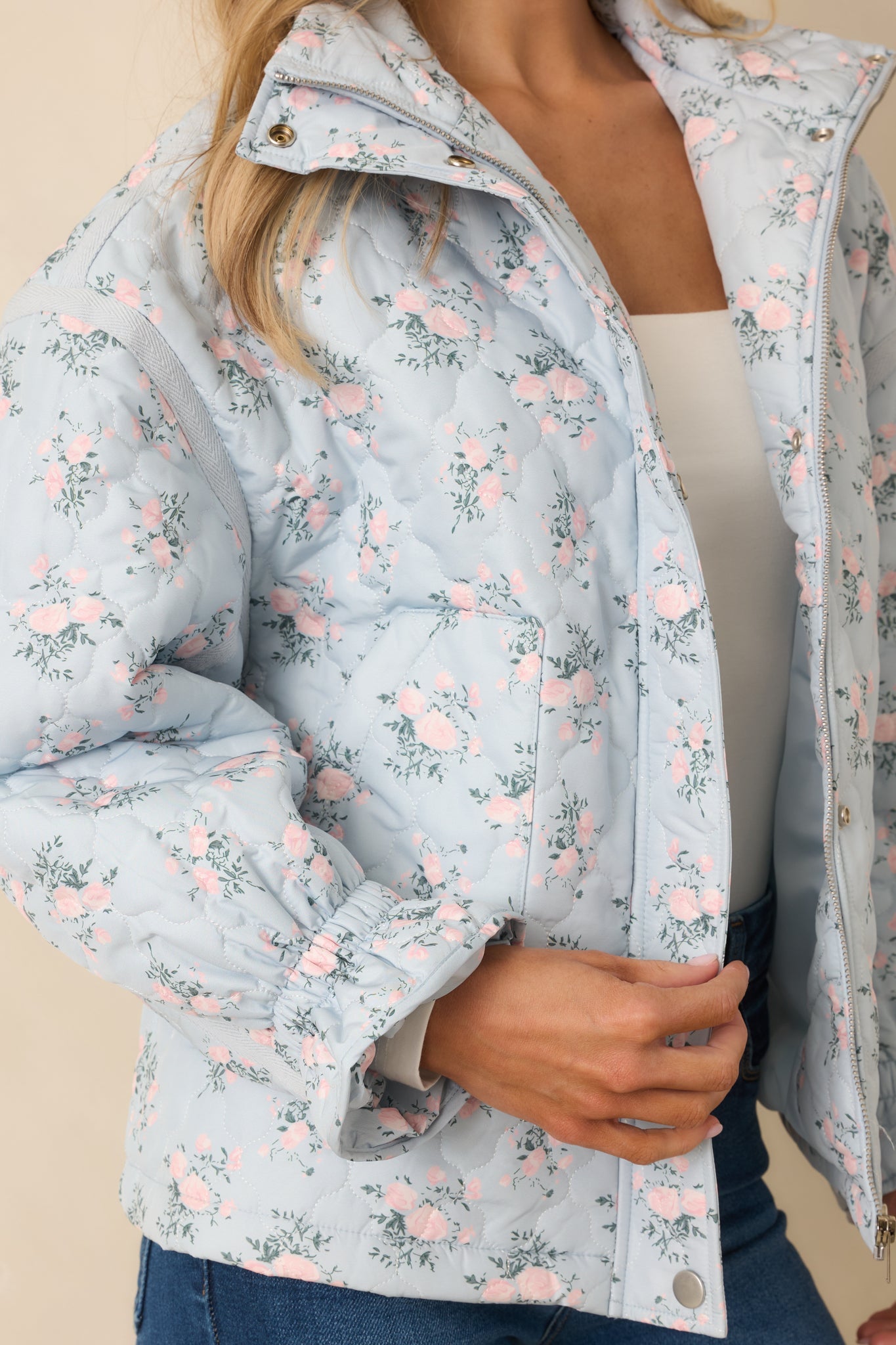 Simply Yours Blue Multi Floral Pattern Quilted Jacket