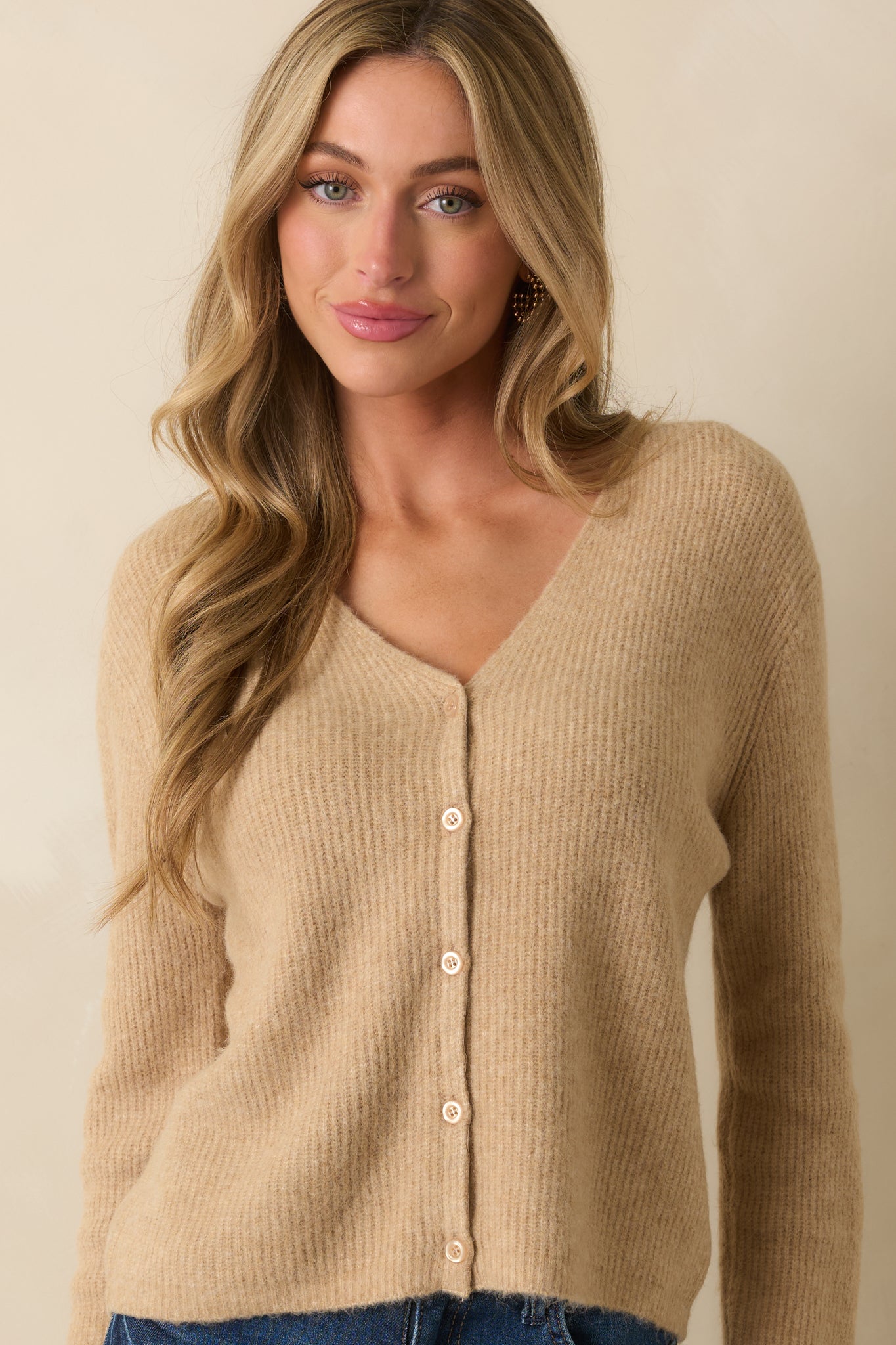 Z Supply Tan Knit Emile V-Neck Cardigan