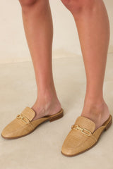 Going First Class Natural Raffia Faux Leather Mule Loafers