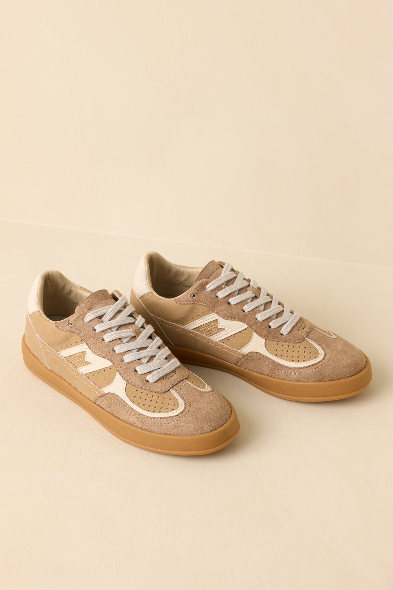 Keep a Steady Pace Tan Faux Leather & Suede Lace Up Sneakers