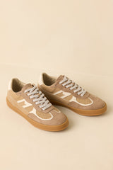 Keep a Steady Pace Tan Faux Leather & Suede Lace Up Sneakers