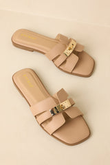 Coastline Classic Beige Faux Leather Slide Sandals