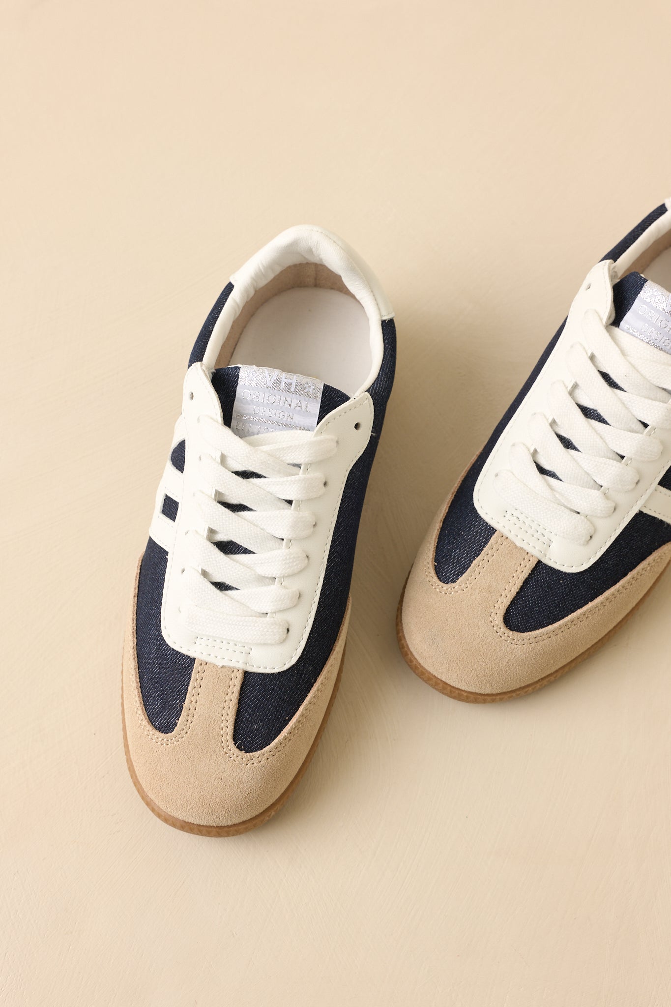 Vintage Havana Nadia Navy & Taupe Suede Lace-Up Sneakers
