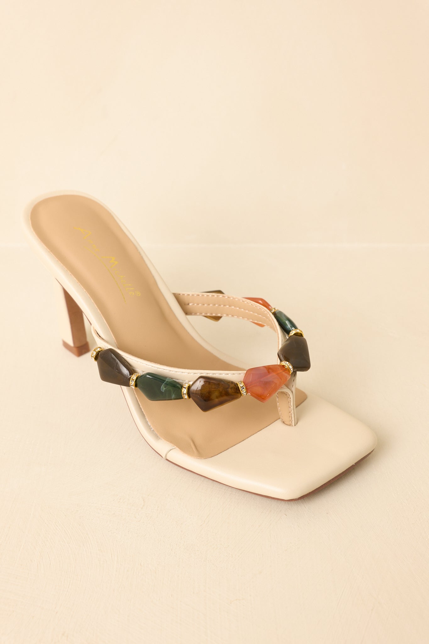 Polished with Personality Ivory Multi Stone Heeled Sandals