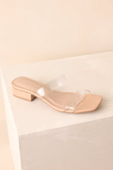 Timeless Edge Clear Beige Low Block Heel Sandals