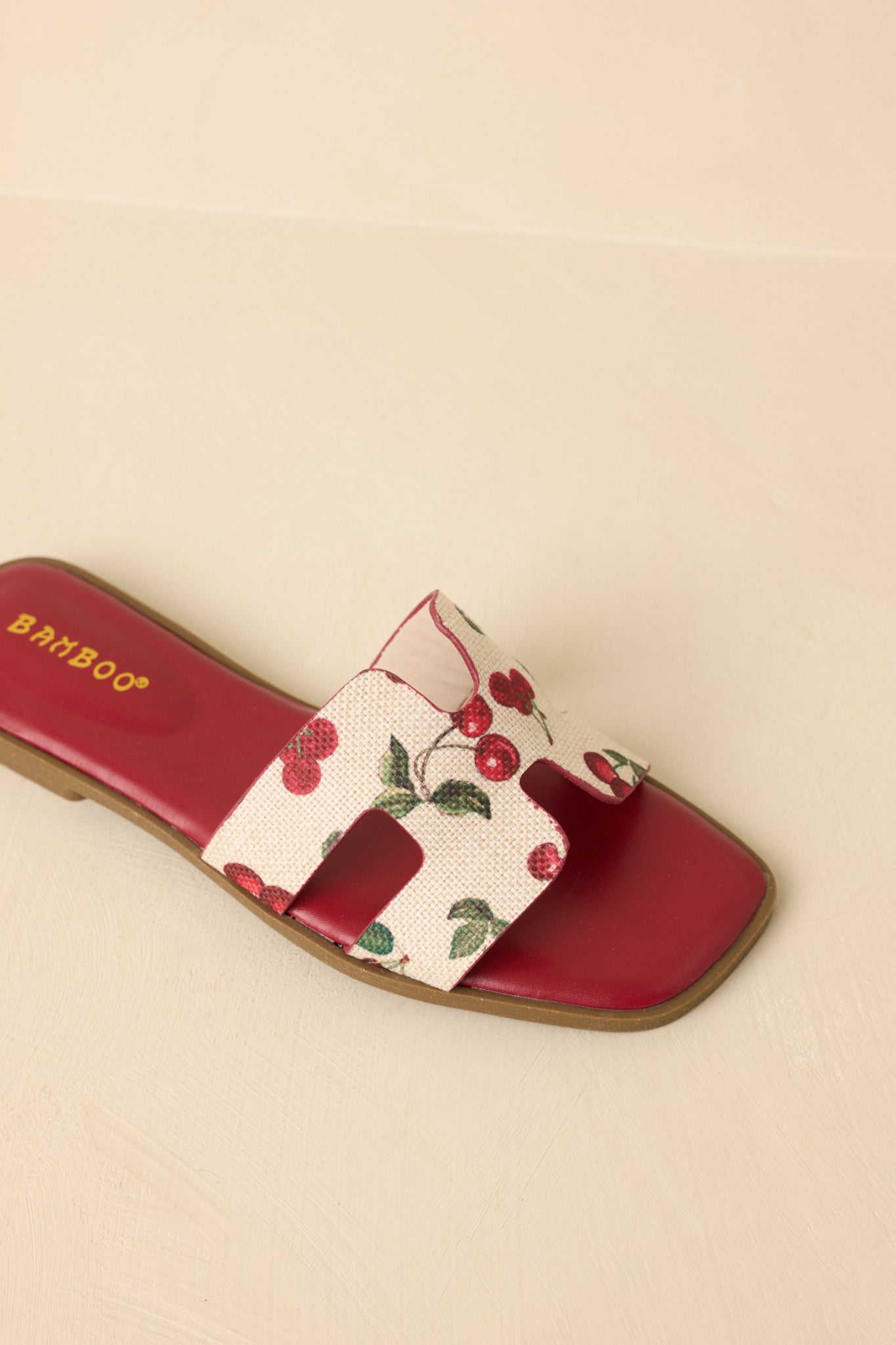 Picked Fresh for You Red Multi Cherry Print Slide Sandals