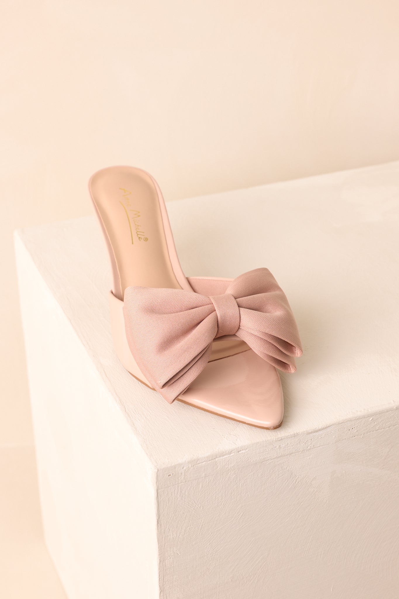Taking In The View Beige Satin Bow Open-Toe Kitten Heels