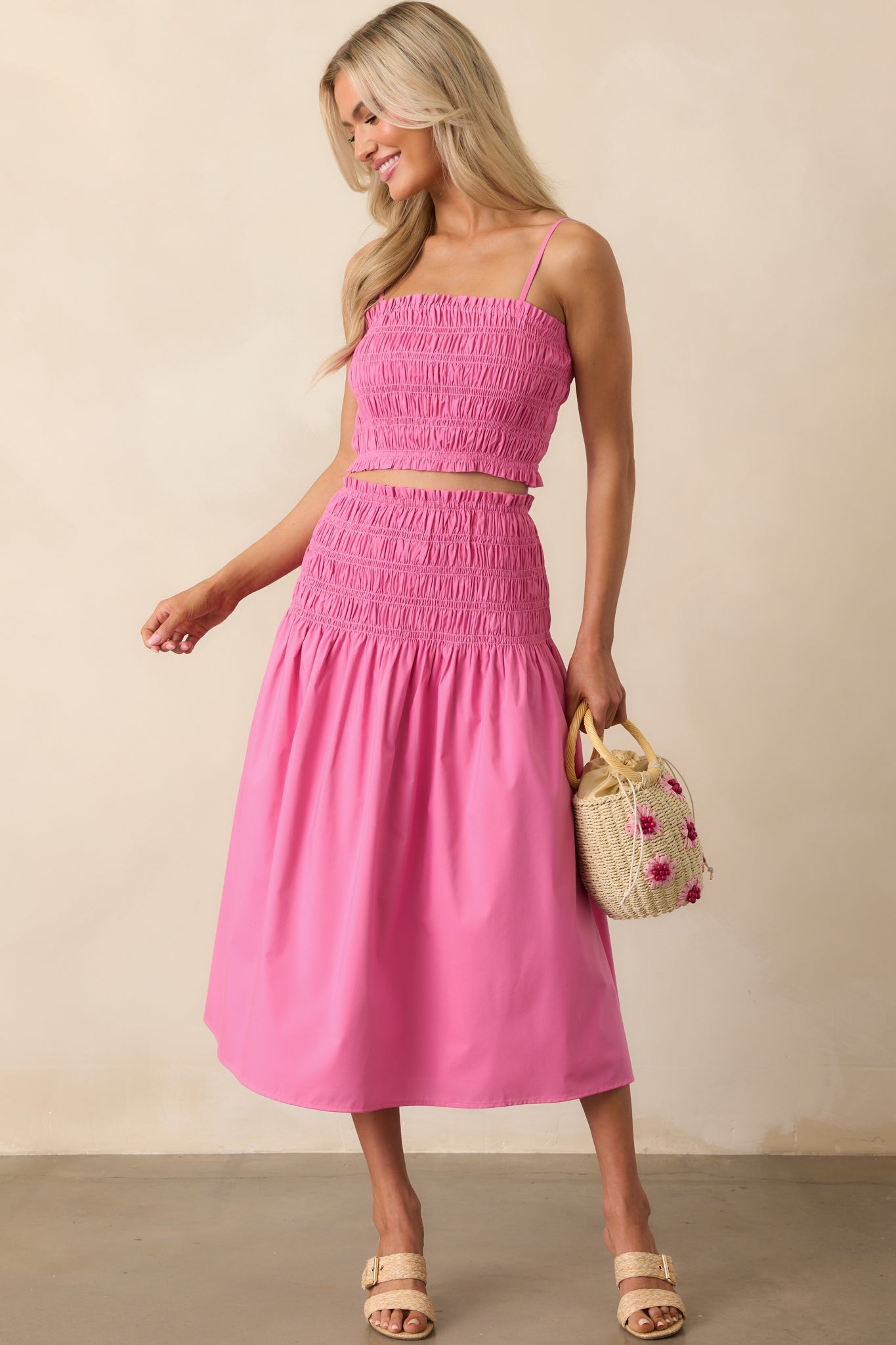 Life Can Surprise You Hot Pink Smocked Crop Top