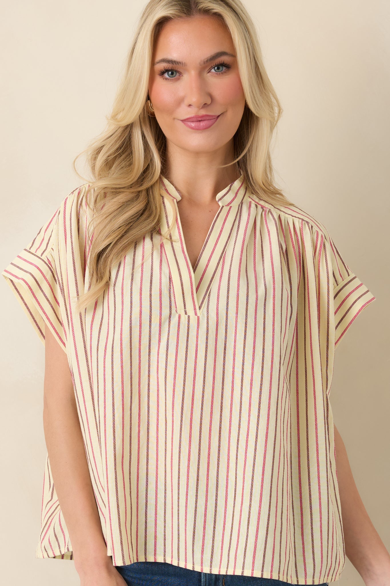 FRNCH Bonaia Butter Yellow Multi Stripe Cotton Blouse