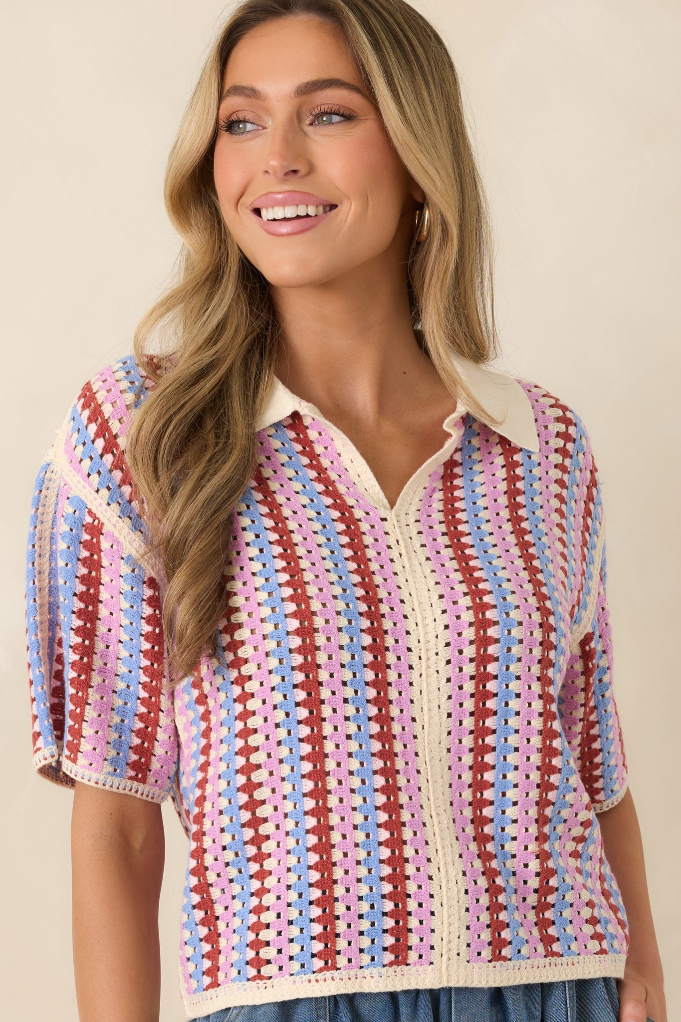 FRNCH Missy Violet Multi Stripe Cotton Blend Knit Top