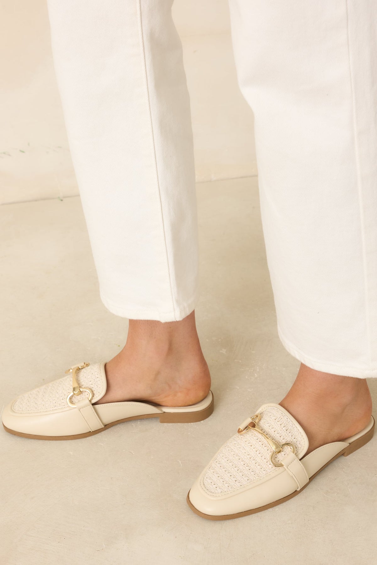 Easy Elegance Ivory Woven Faux Leather Mule Loafers