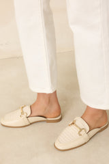 Easy Elegance Ivory Woven Faux Leather Mule Loafers