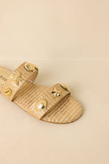 Stay by the Sea Gold Raffia Slip-On Sandals