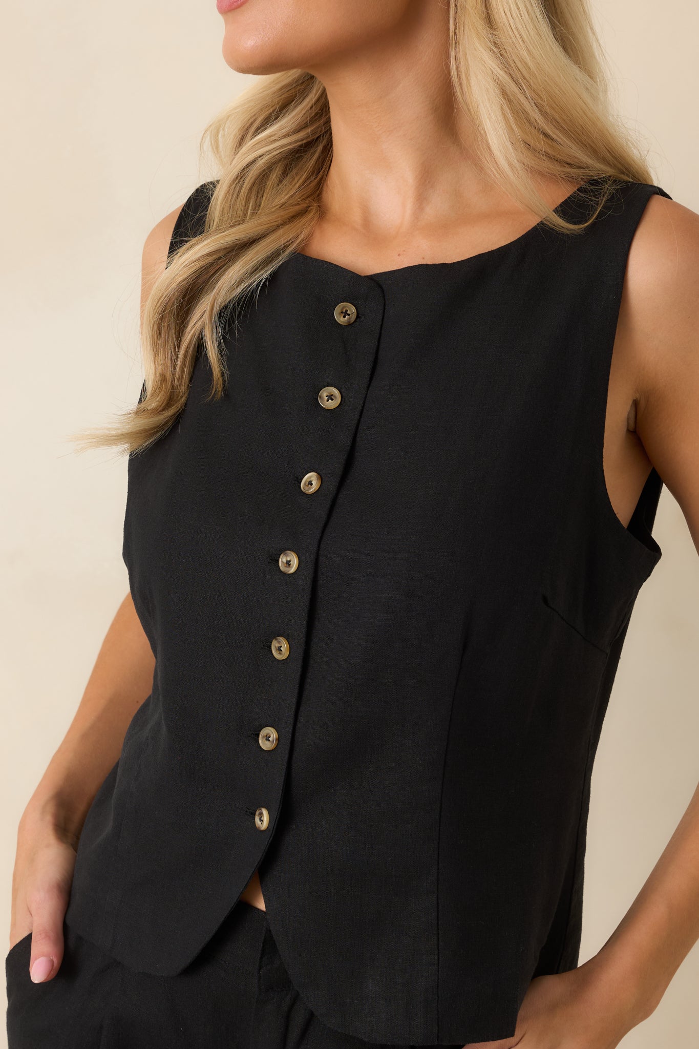 Z Supply Roman Black Linen Button Front Vest