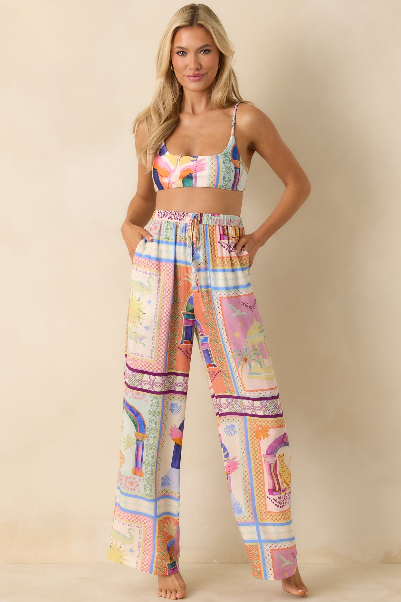MINKPINK Elysia White Multi Tropical Tile Print Braid Strap Bikini Top
