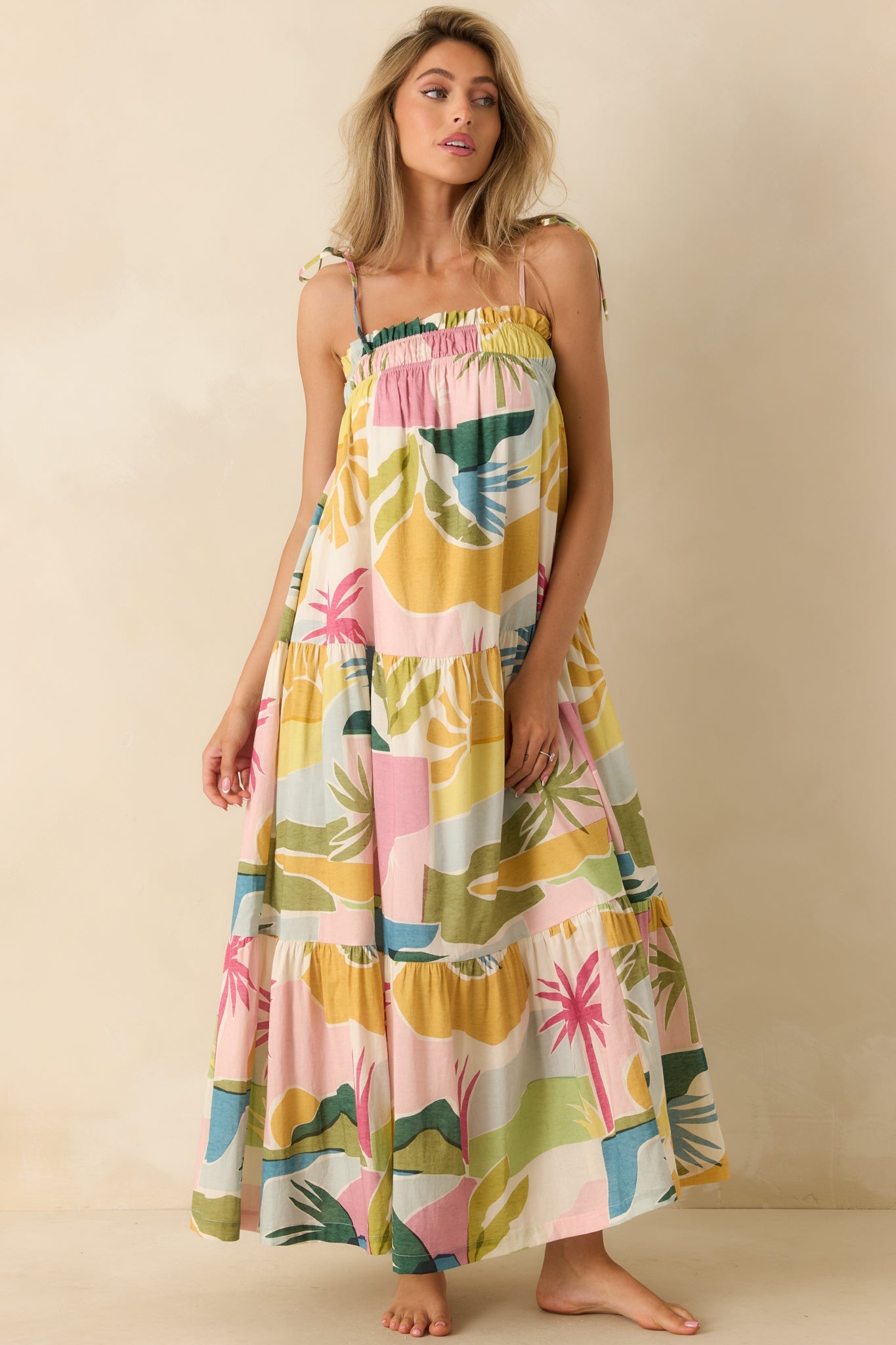 Paradisa Panacea Multi Tropical Lagoon Print Cotton Maxi Dress