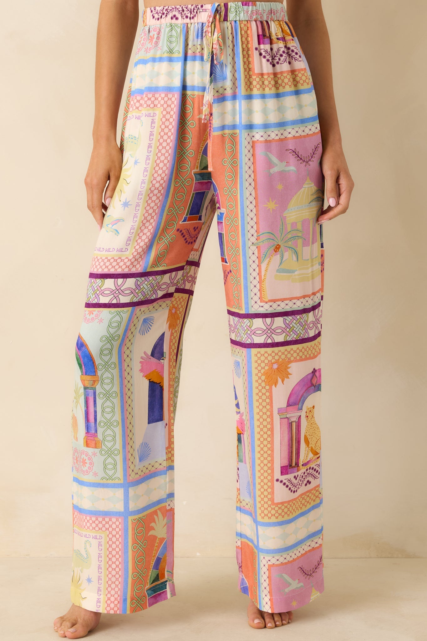 MINKPINK Elysia White Multi Tropical Tile Print Drawstring Pants