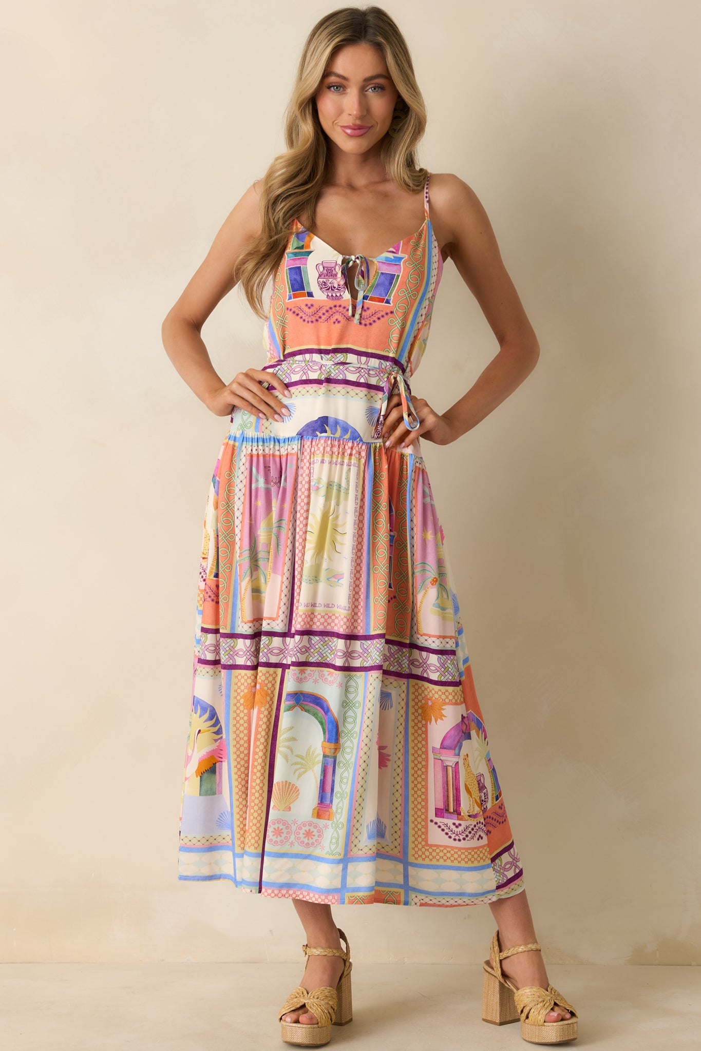 MINKPINK Elysia White Multi Tropical Tile Print Maxi Dress