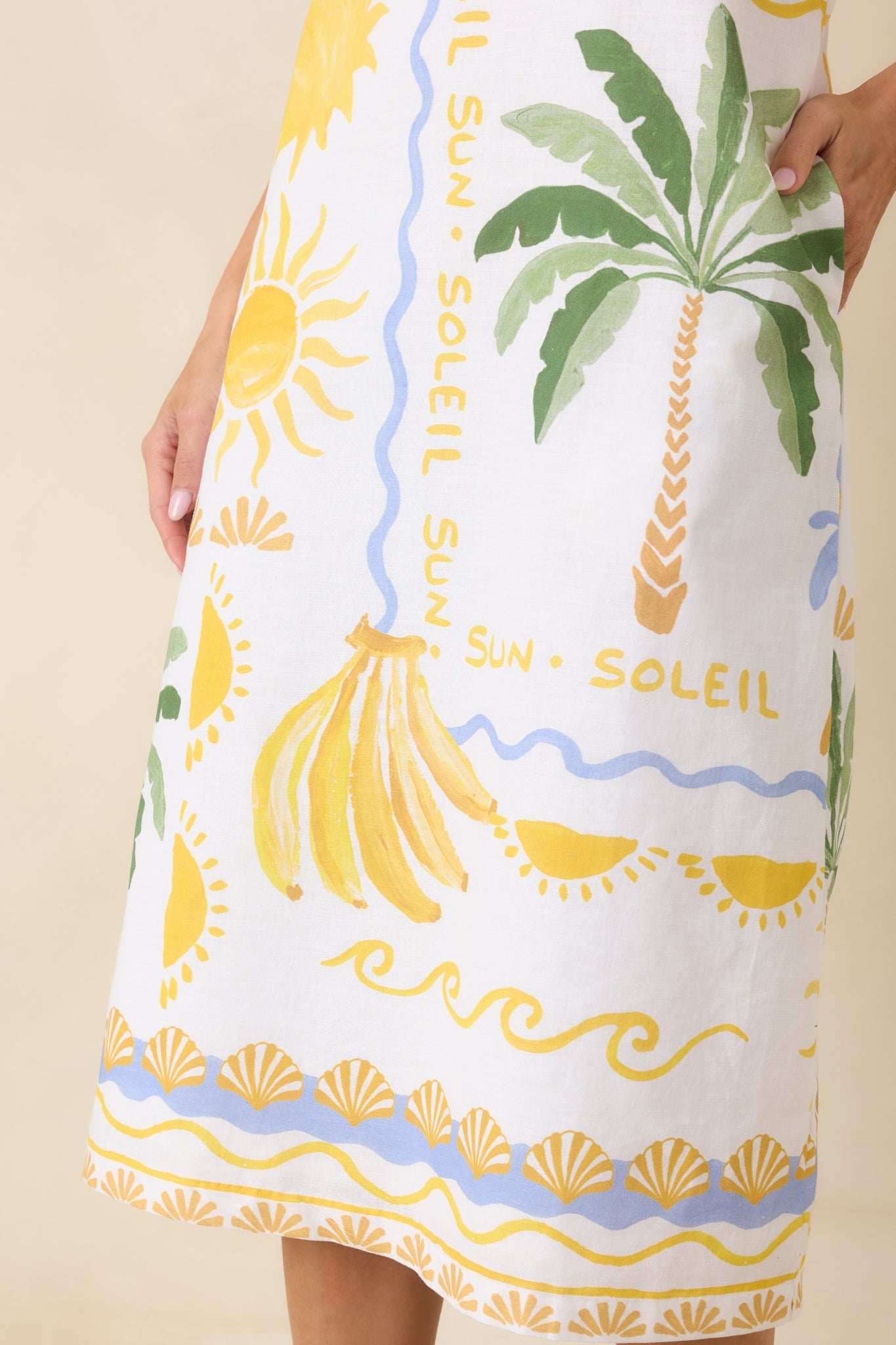 Paradisa Breakers White Multi Linen Blend Tropical Print Midi Dress